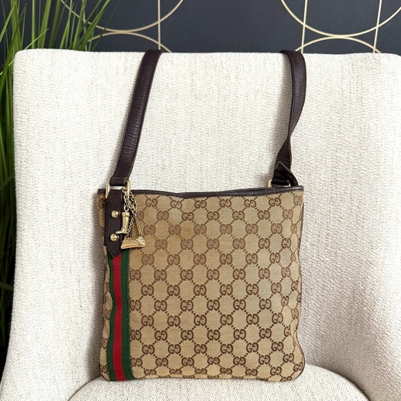 Authentic Gucci crossbody bag brown canvas - Picture 1 of 15